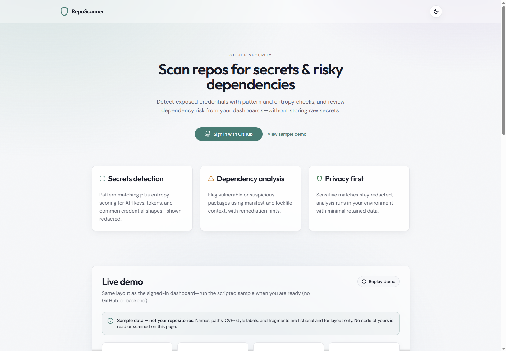 RepoScanner dashboard